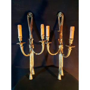 Pair Of Large Louis XVI Gilt Bronze Sconces.