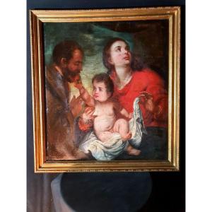 Holy Family Painting XVII Century School Spain Italy.