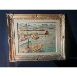 Tableau Gaudet Raymond, Port Méditerranée Sète Marseille Alger école A Marquet. .