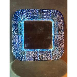 Miroir Vintage Verre Murano Bleu.