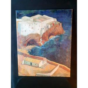 Art Deco Painting Catalan Marine Ibiza Navarro Rodon.