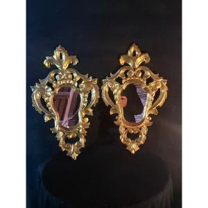 Pair Of Baroque Mirrors Golden Wood Italy Provence