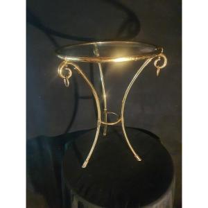 Golden Metal Pedestal Table Tripod Esprit Maison Jansen.