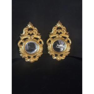 Pair Of Baroque Golden Mirrors. Louis XIV Style. 