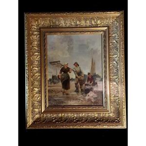 Marine Painting, Fishing Scene, Normandy, Fritz Vogler.