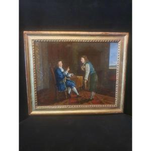 Painting XVIII Century, Genre Scene Payment Of Debt Or Dowry.