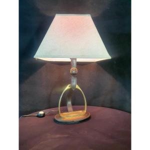 Jacques Adnet Horseshoe Leather Lamp. 