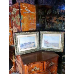 Paire De Tableaux Aquarelles Impressionnistes XIX  Ernest Lessieux. 