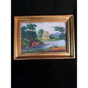 Tableau Broderie Perles ,canevas,XIX Siècle. 