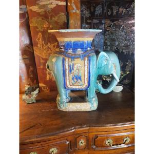 éléphant Céramique, Tabouret Sellette, Bien Hoa Vietnam. 