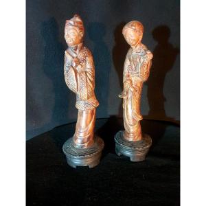 Pair Of Chinese Figures, Terracotta.
