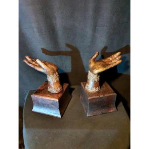Pair Of Bronze Buddha Hands. 