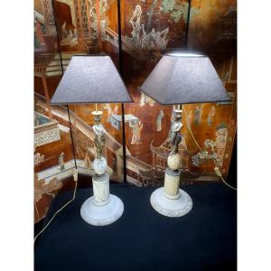 Paire de lampes vintage bronze. 