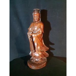 Wood Carving China Guanyin XIX Century.