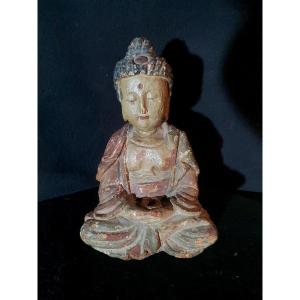 Sculpture China Buddha Wood Qing Dynasty.