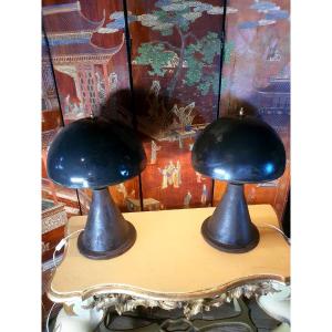 Lampes vintage champignons métal style Bauhaus.