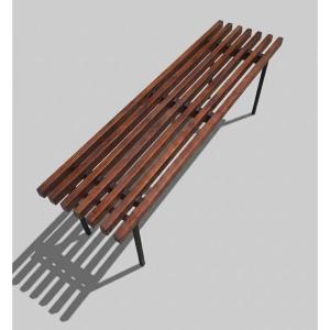 Coffee Table, Slatted Bench, Italy, 1950s, Charlotte Perriand Style. 