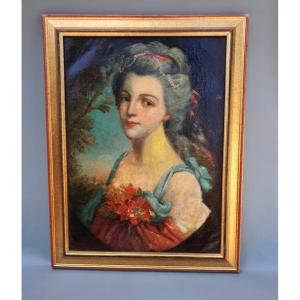 Tableau portrait XVIII siècle   jeune femme. 