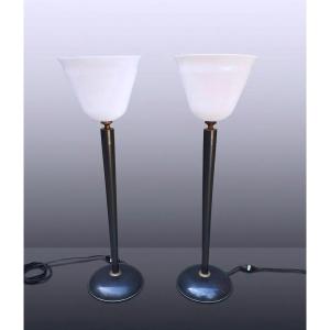 Pair Of Mazda-style Art Deco Lamps.