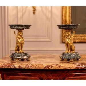Paire de coupes bronze doré ,marbre sphinx