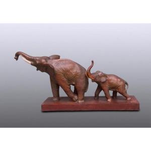 Terracotta Elephant Sculpture, Art Deco 