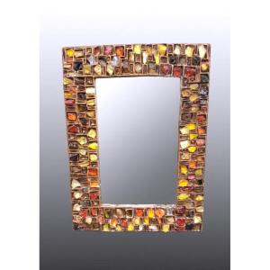 Brutalist Mirror With Colored Glass In The Style Of Line Vautrin