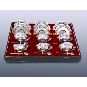 Indochina Vietnam Silver Porcelain Set