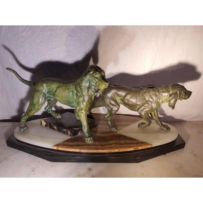 Sculpture Group Of Dogs Art Deco