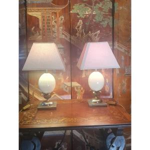 Pair Of Le Dauphin Lamps, Ostrich Eggs.