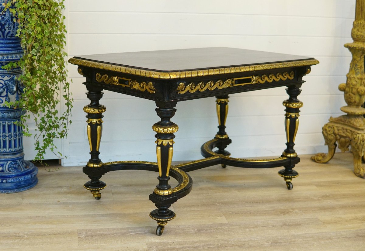 Napoleon III Black And Gold Table