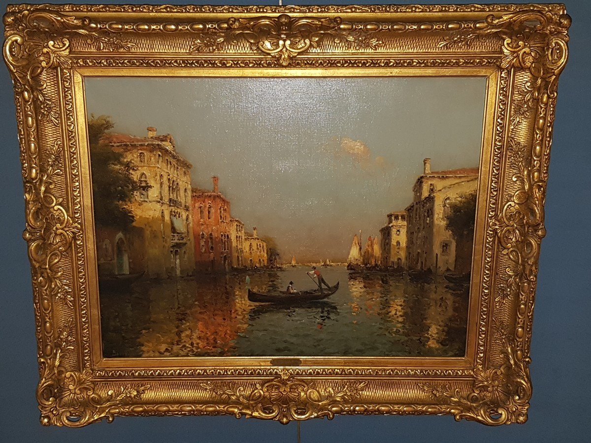 Antoine Bouvard - Gondolier On A Canal In Venice. Oil On Canvas-photo-2