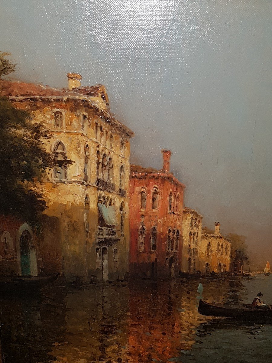 Antoine Bouvard - Gondolier On A Canal In Venice. Oil On Canvas-photo-3