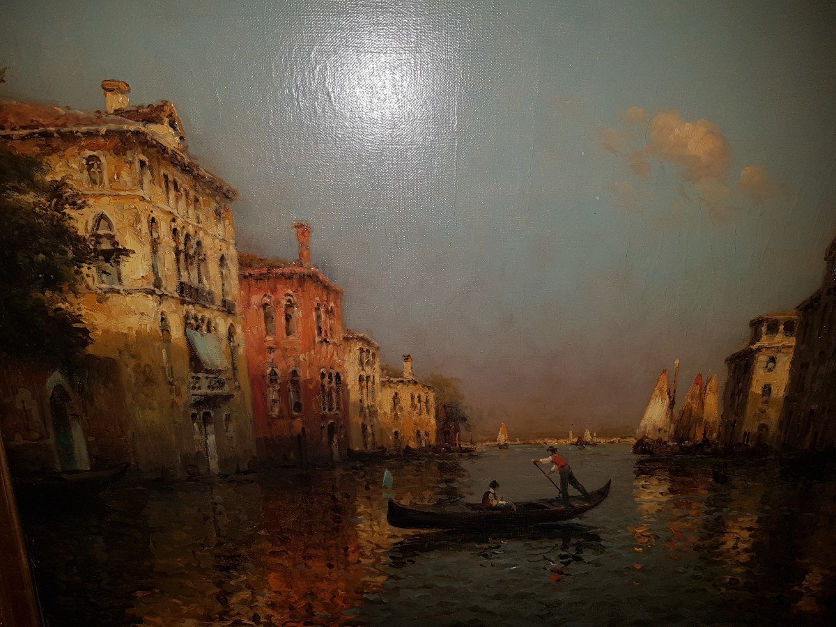 Antoine Bouvard - Gondolier On A Canal In Venice. Oil On Canvas-photo-4