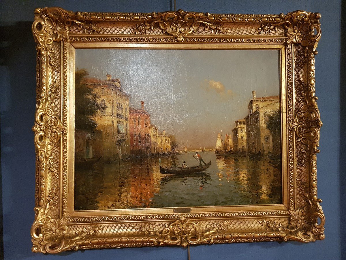 Antoine Bouvard - Gondolier On A Canal In Venice. Oil On Canvas