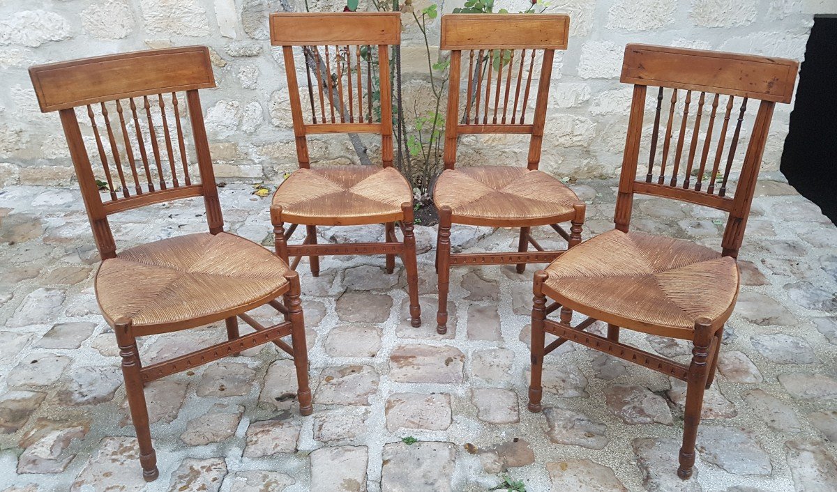  4 Chaises à Bandeaux D’époque Restauration