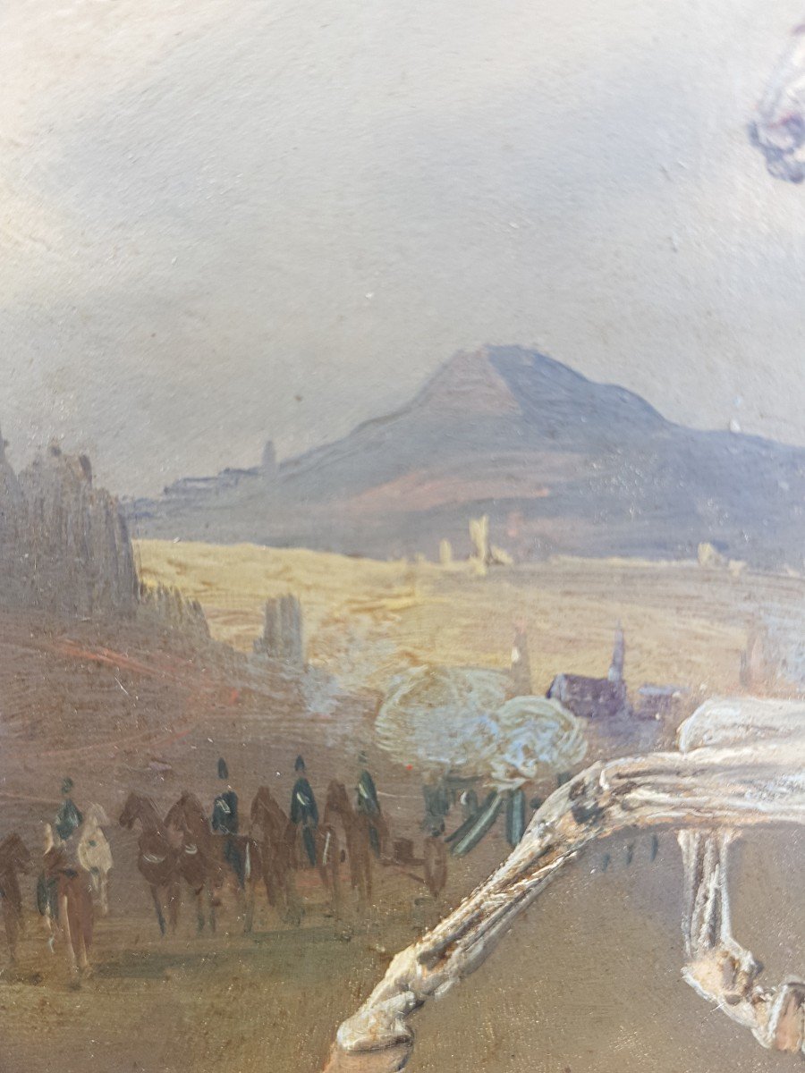 Karl Martin Ebersberg : Huile Sur Panneau Représentant Un Cavalier Sur Un Cheval Blanc.-photo-1