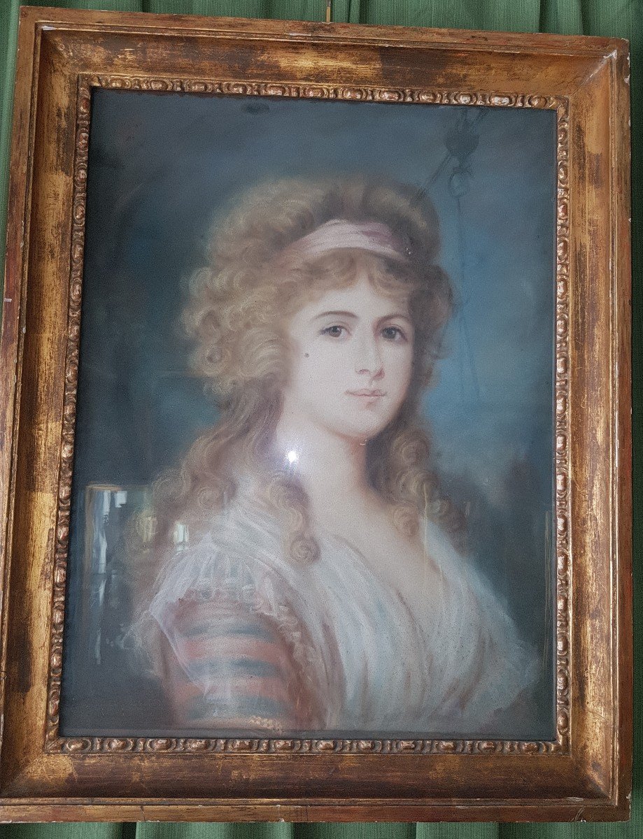 Pastel Représentant Une Jeune Fille -daté De 1792-photo-2