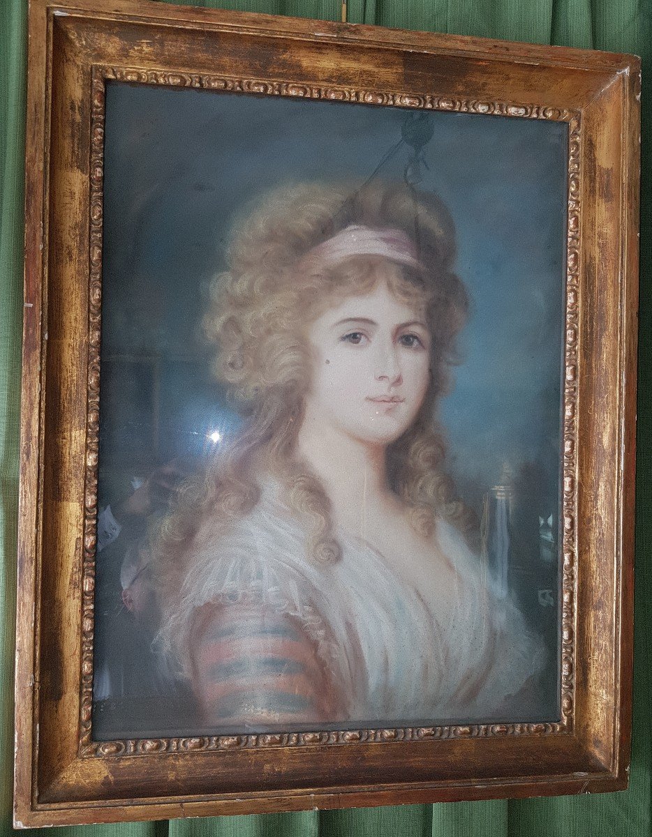 Pastel Représentant Une Jeune Fille -daté De 1792