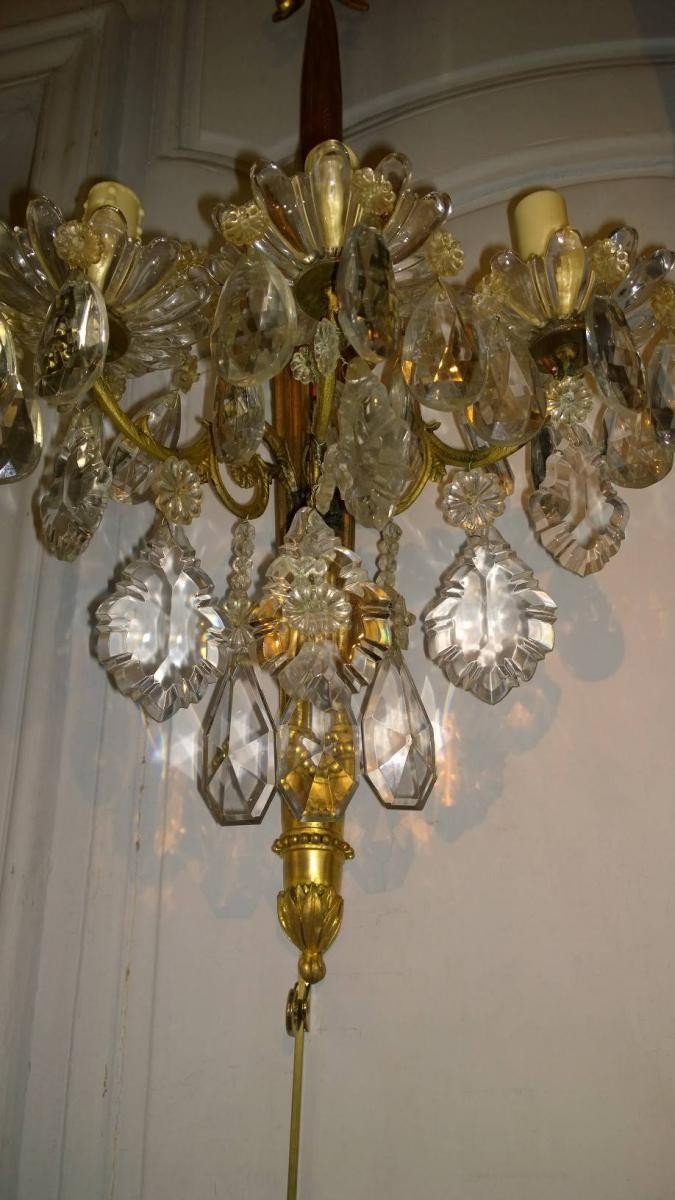 Paire d'Appliques Aux Carquois En Bronze Doré Et Cristaux.-photo-3