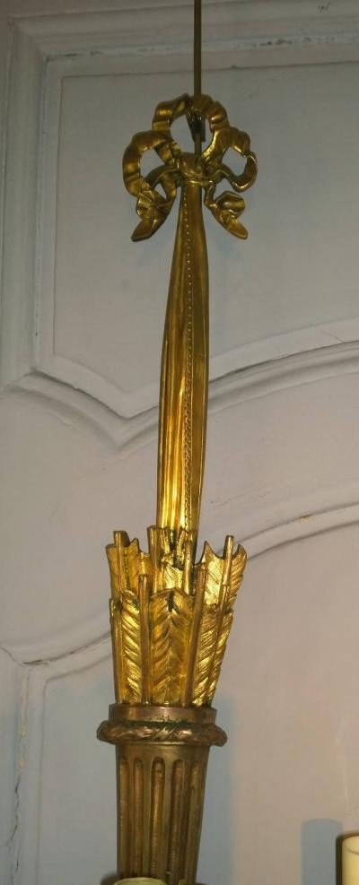 Paire d'Appliques Aux Carquois En Bronze Doré Et Cristaux.-photo-2