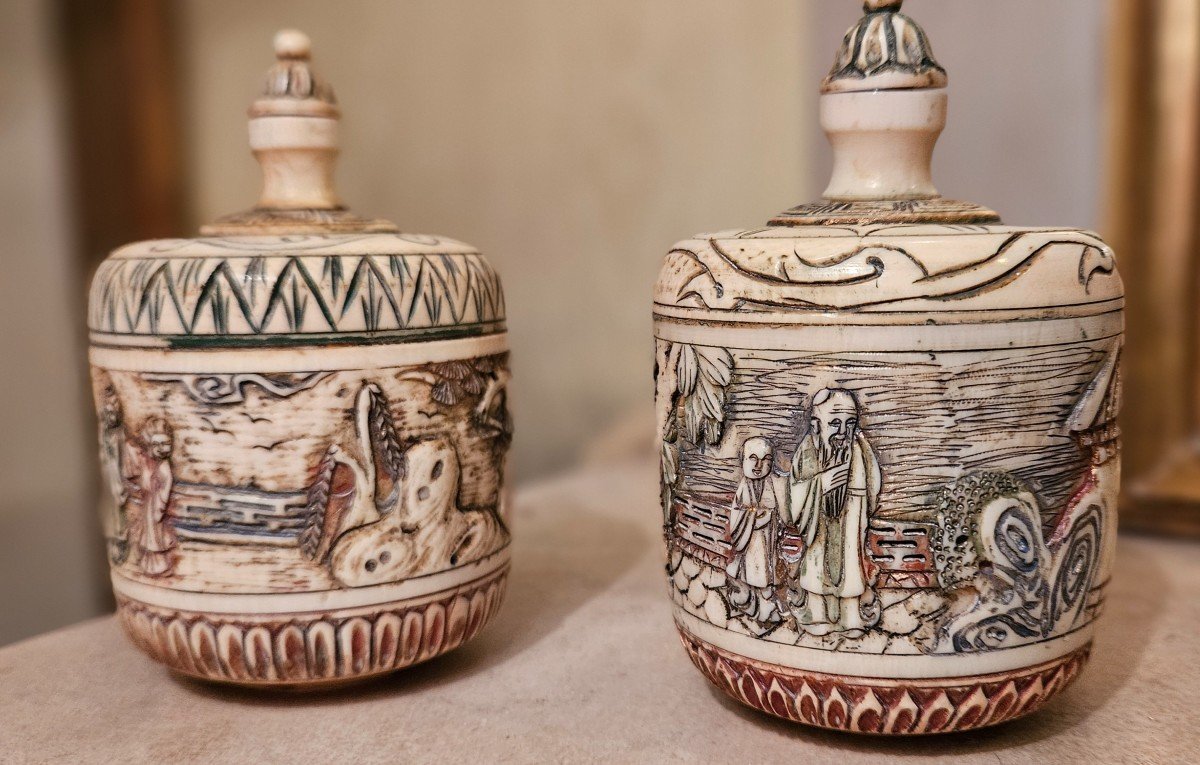 2 Tabatières Ou Flacons à Décor De Personnages - Japon Début XX°.-photo-2