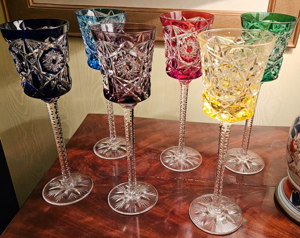 Suite Of 6 Rhine Wine Glasses In Baccarat Or Saint Louis Crystal.