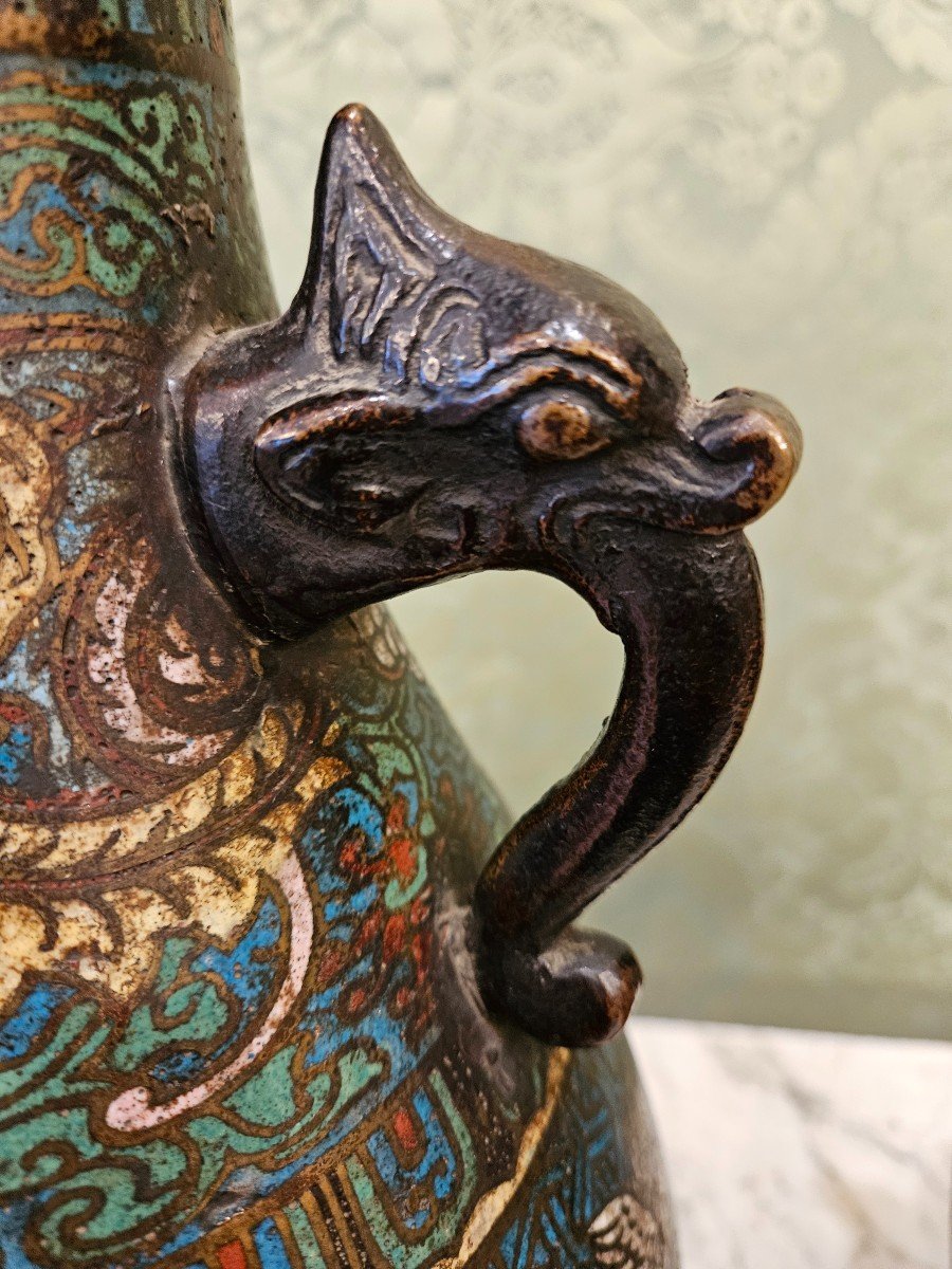 Pair Of Baluster Vases In Cloisonne. China End Of The 19th Century.-photo-1