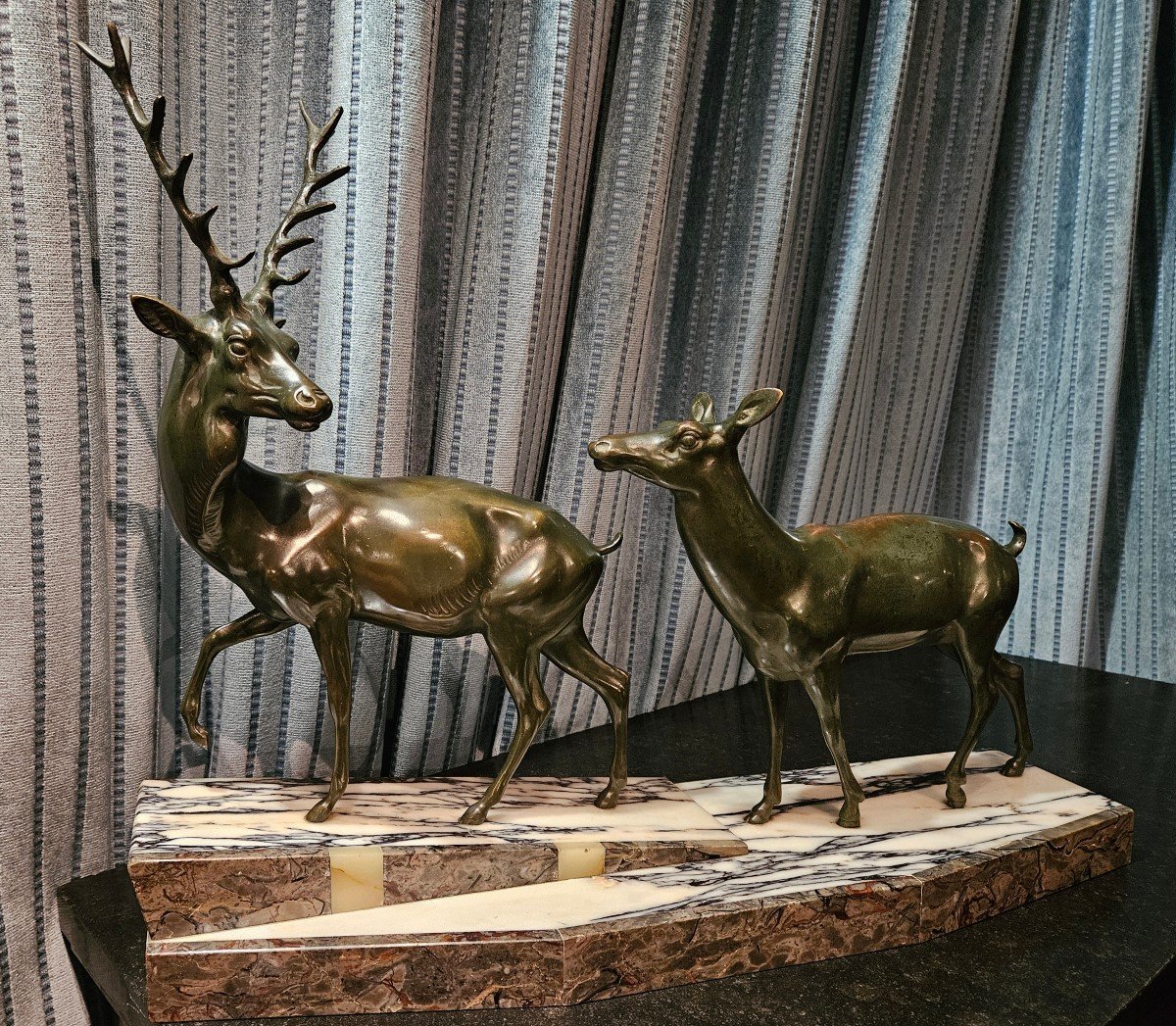 Animal Bronze Art-deco Period: Stag And Doe.-photo-3