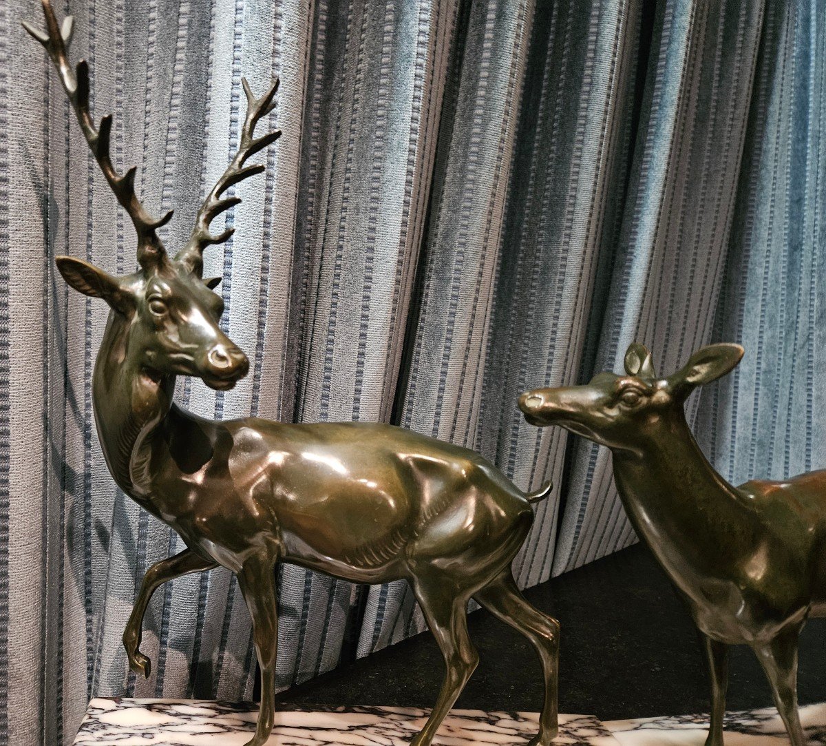 Animal Bronze Art-deco Period: Stag And Doe.-photo-4