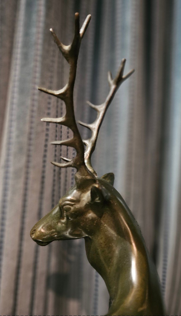 Animal Bronze Art-deco Period: Stag And Doe.-photo-3