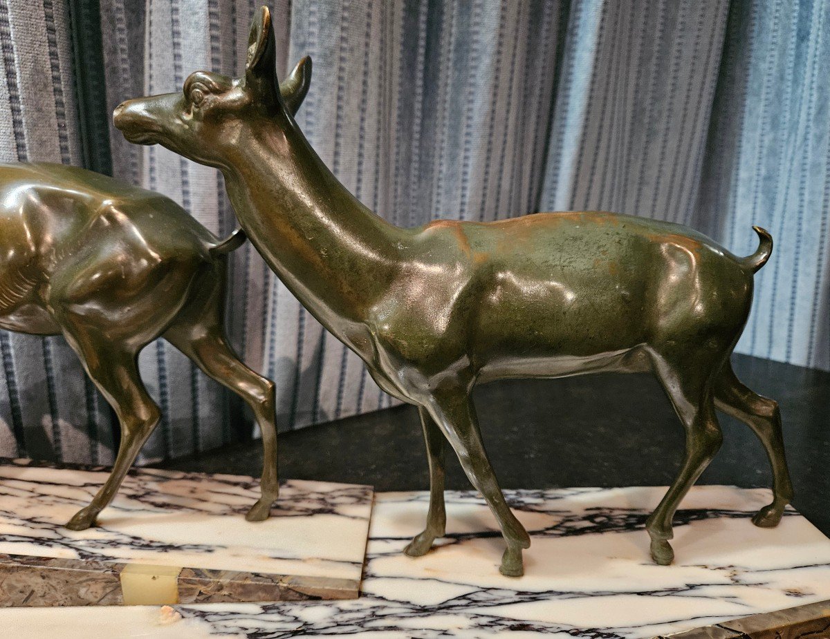 Animal Bronze Art-deco Period: Stag And Doe.-photo-4