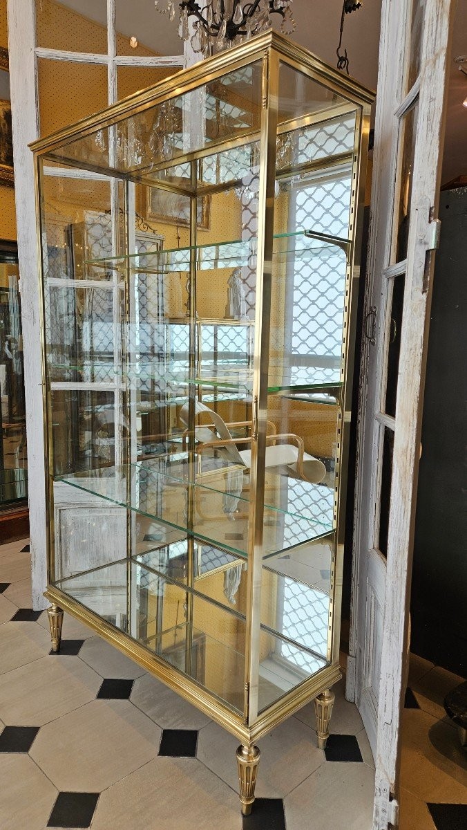Vitrine De Magasin De Présentation En Bronze et laiton Style Louis XVI -Début Du XXème Siècle. -photo-2
