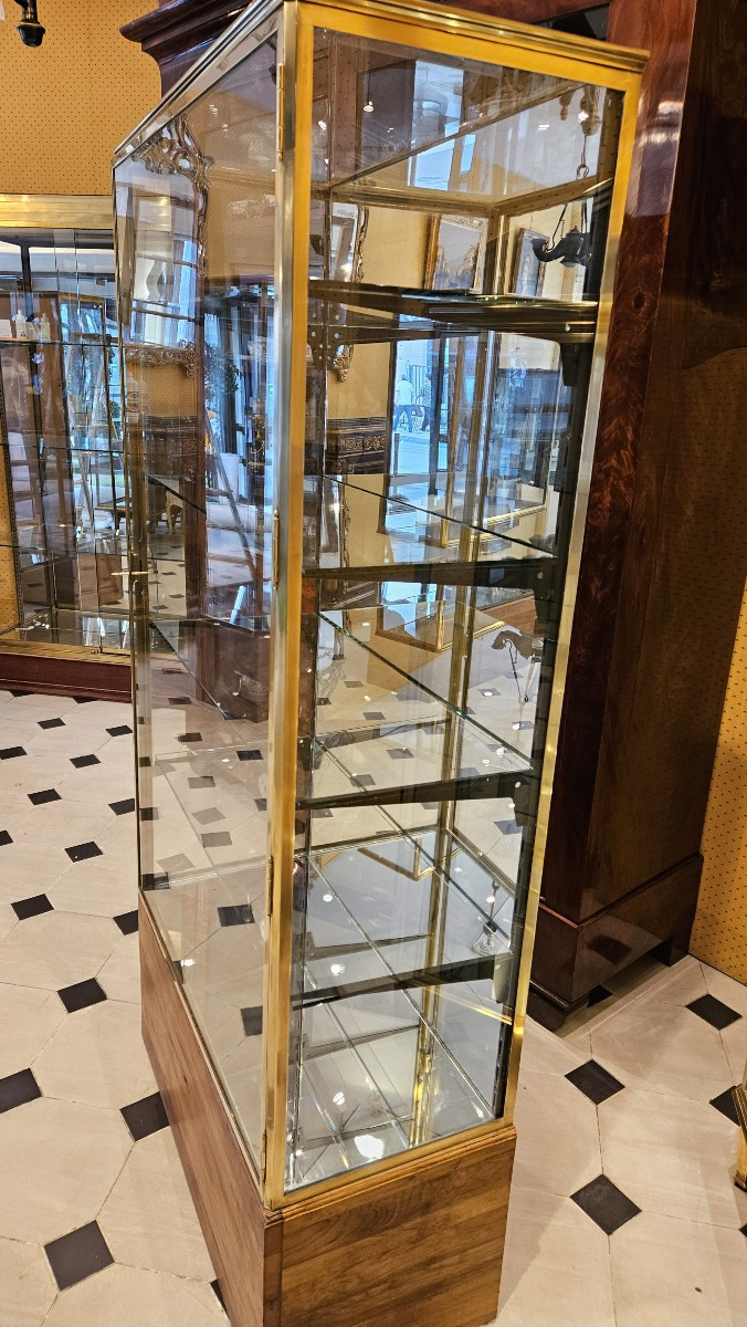 Paire De Vitrines  d'Exposition En Laiton.  Début Du XXème Siècle. -photo-1