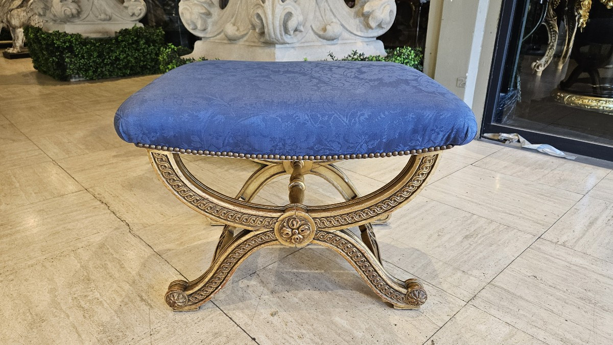 Louis XVI Style Giltwood X Stool. Napoleon III Period.-photo-2